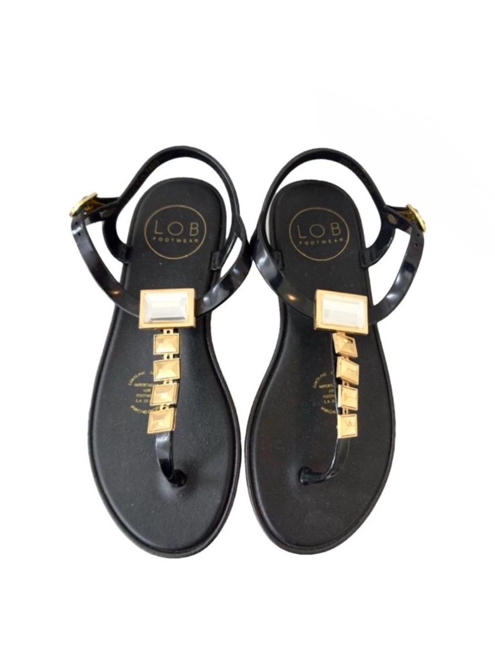 LOB Footwear NEW Vegan Jelly Thong Ankle Strap Faux Stones